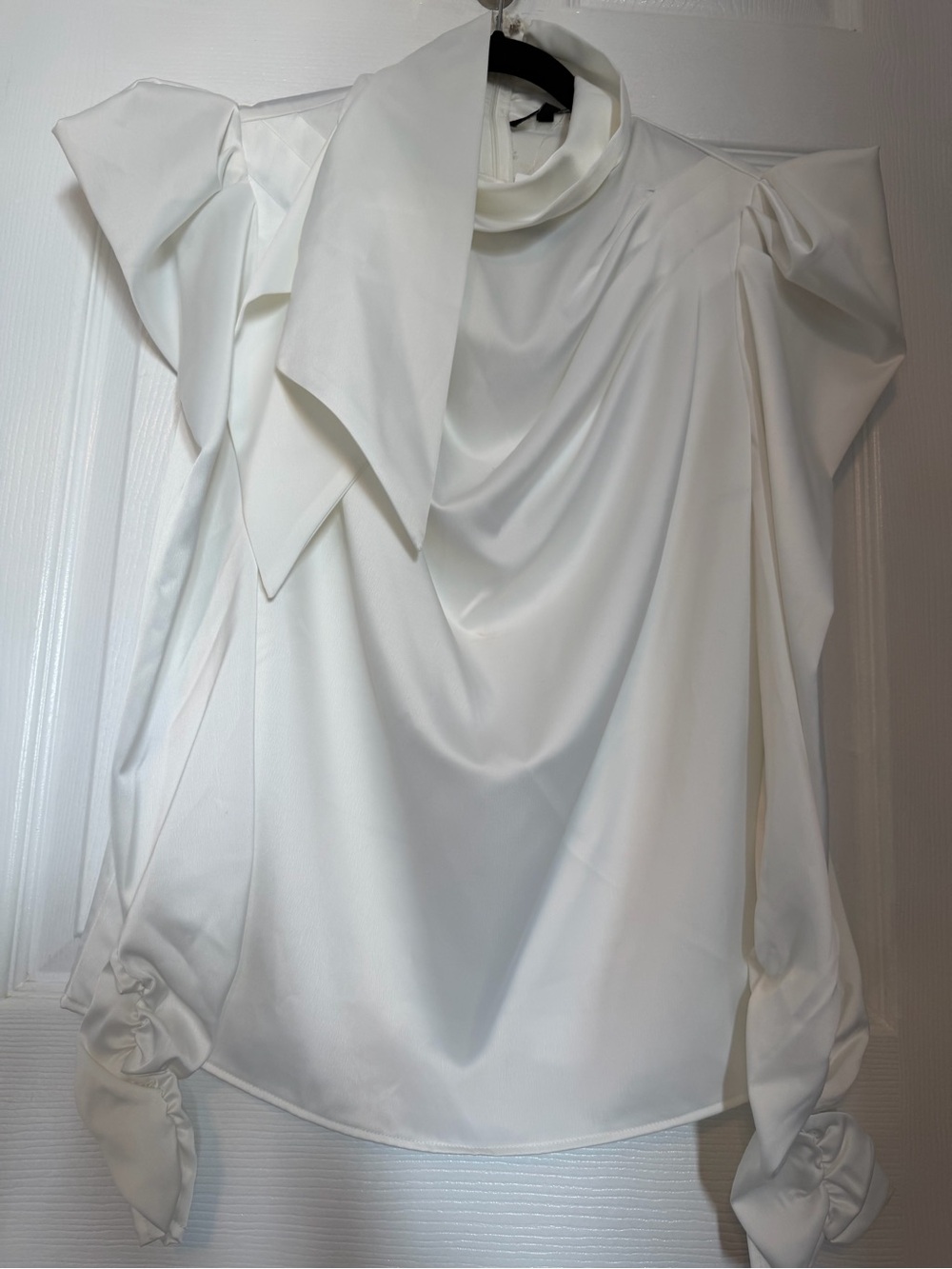 White Draped Puff Sleeve Blouse